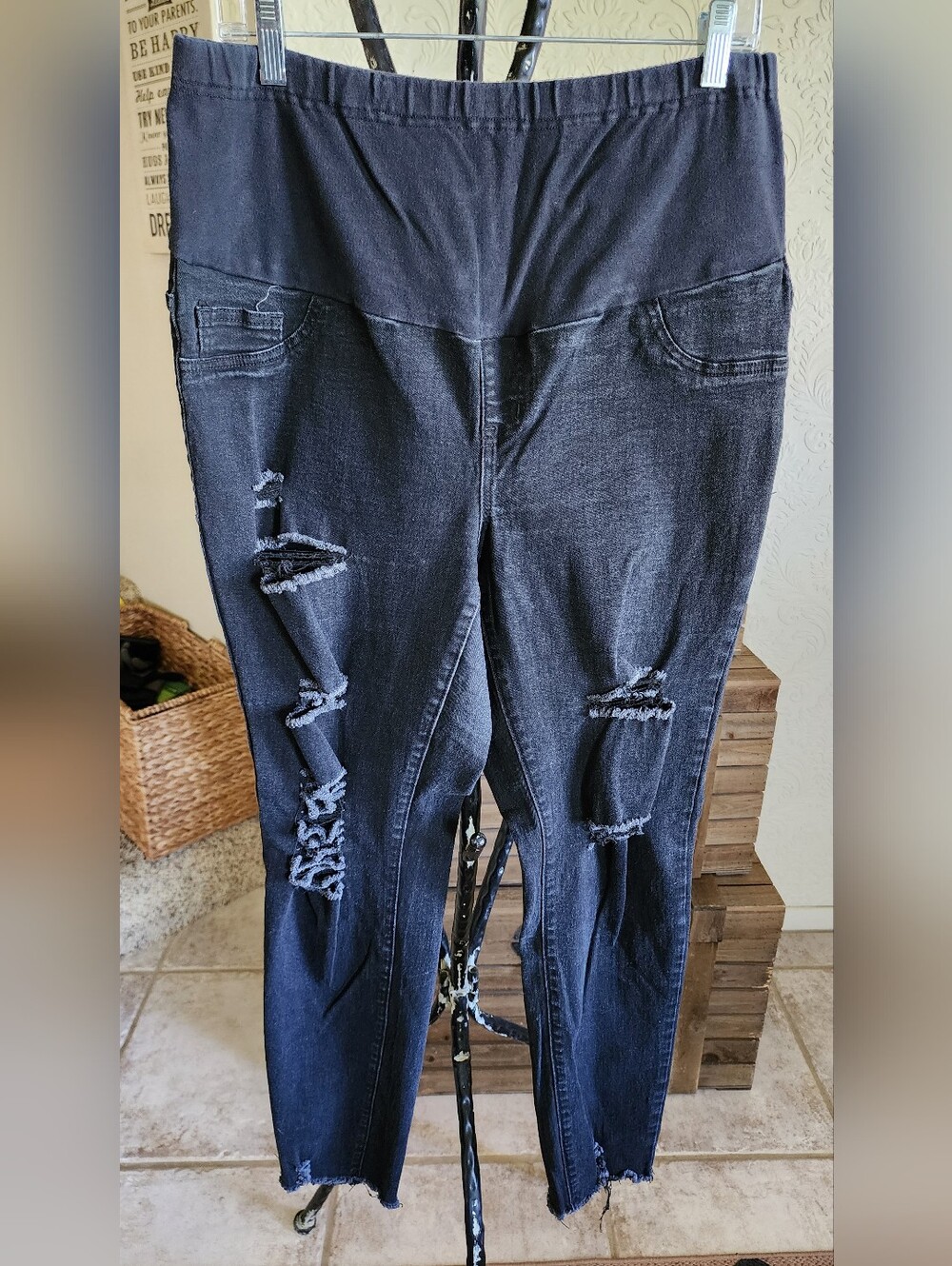 Shein Black Distressed Maternity Skinny Jeans